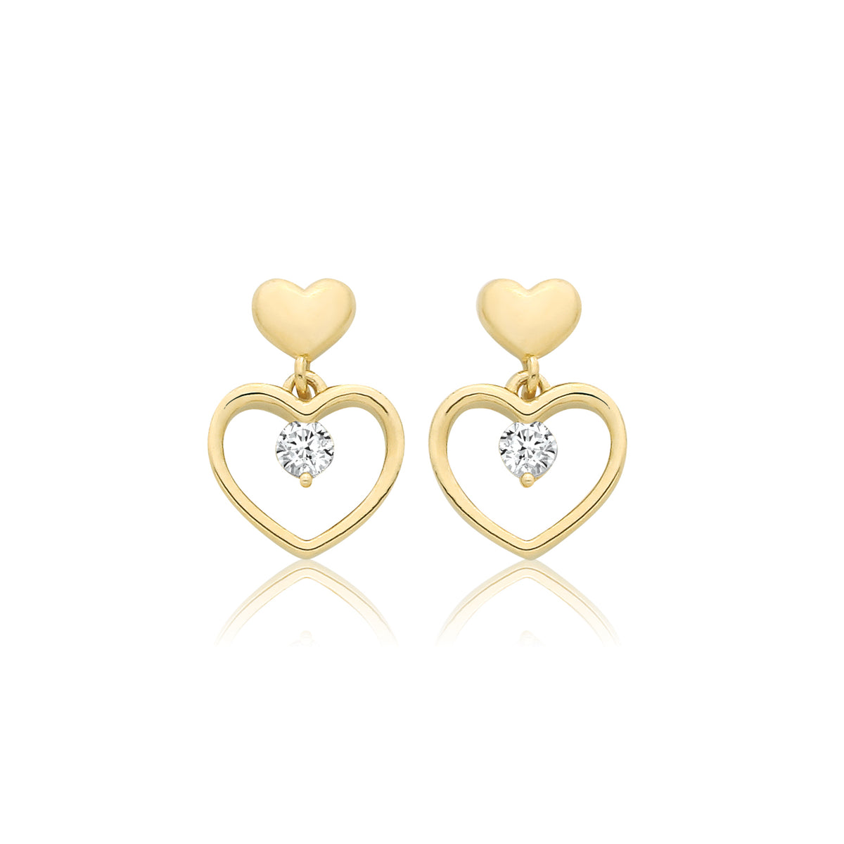 9ct Yellow Gold Heart Drop + CZ Charm Earrings - ES2191