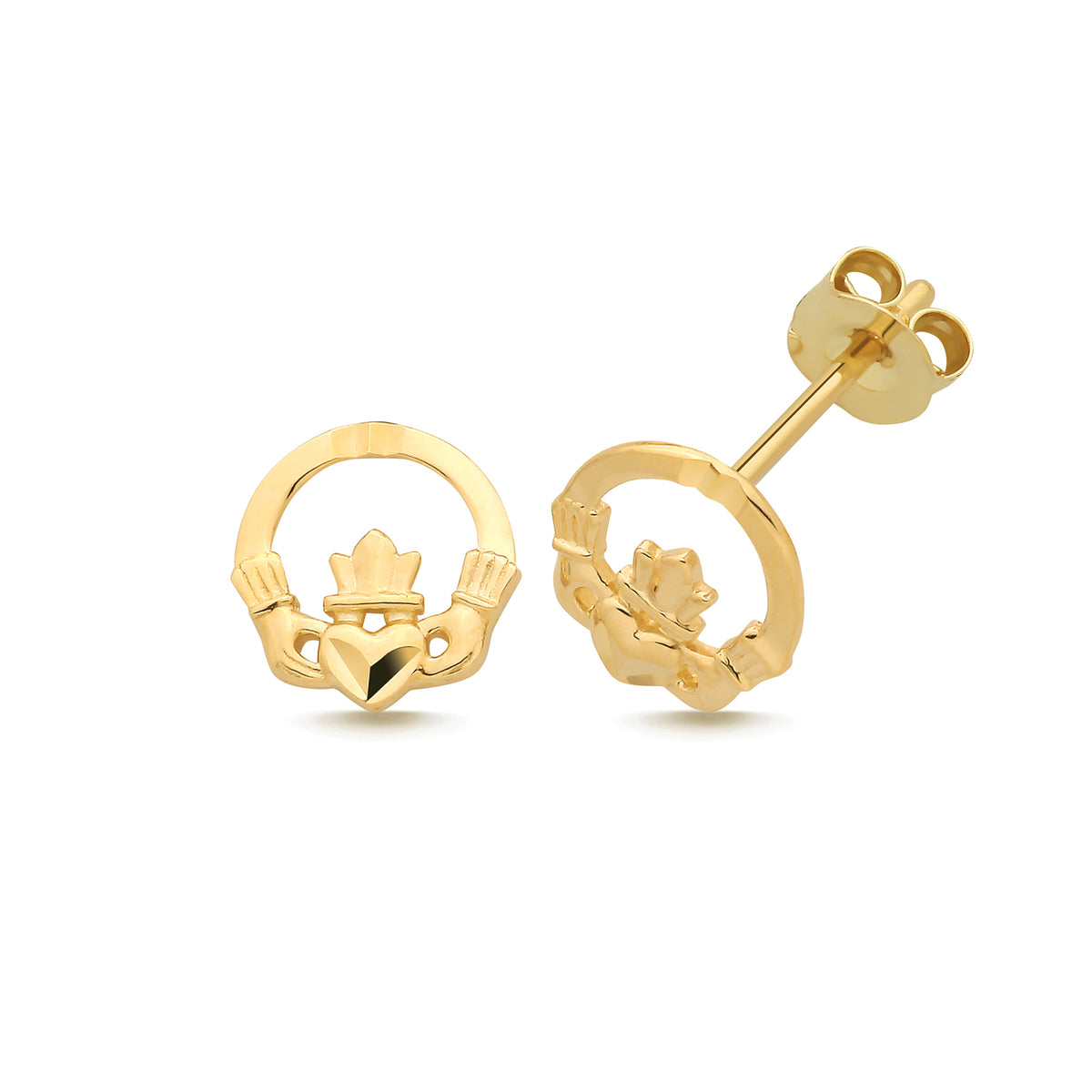 9ct Yellow Gold Claddagh Stud Earrings - ES2203