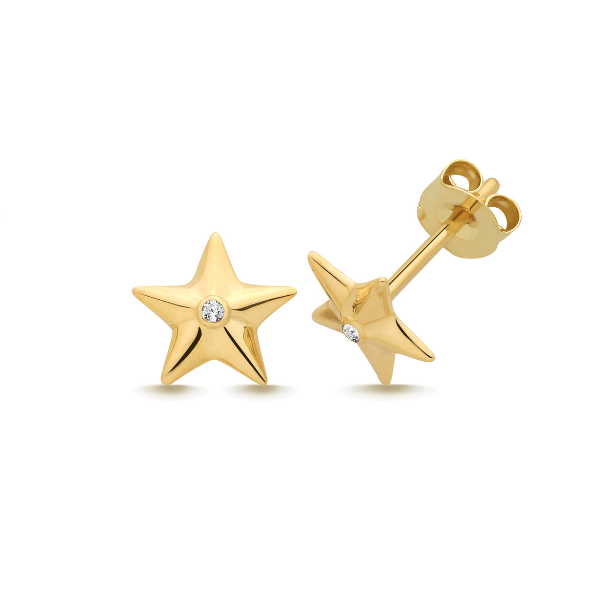 9ct Yellow Gold CZ Star Stud Earrings - ES2204