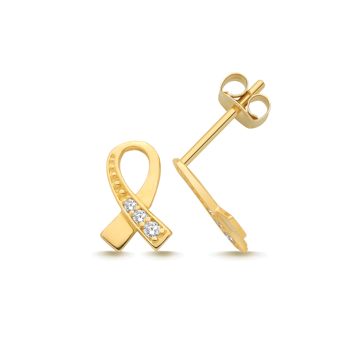 9ct Yellow Gold CZ Ribbon Stud Earrings - ES2205