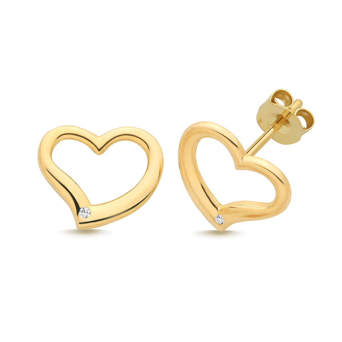 9ct Yellow Gold CZ Heart Stud Earrings - ES2207