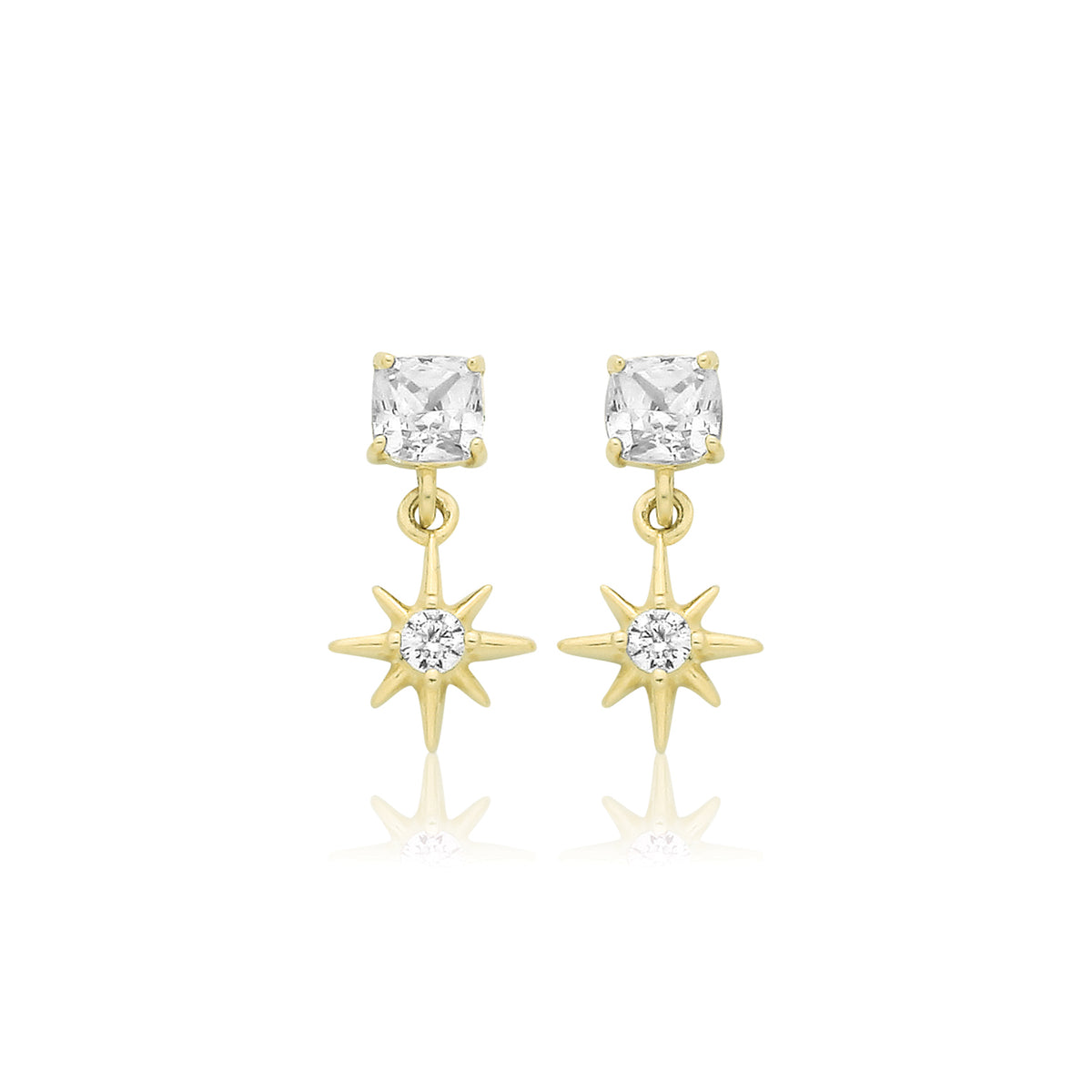 9ct Yellow Gold CZ Star Drop Stud Earrings - ES2221