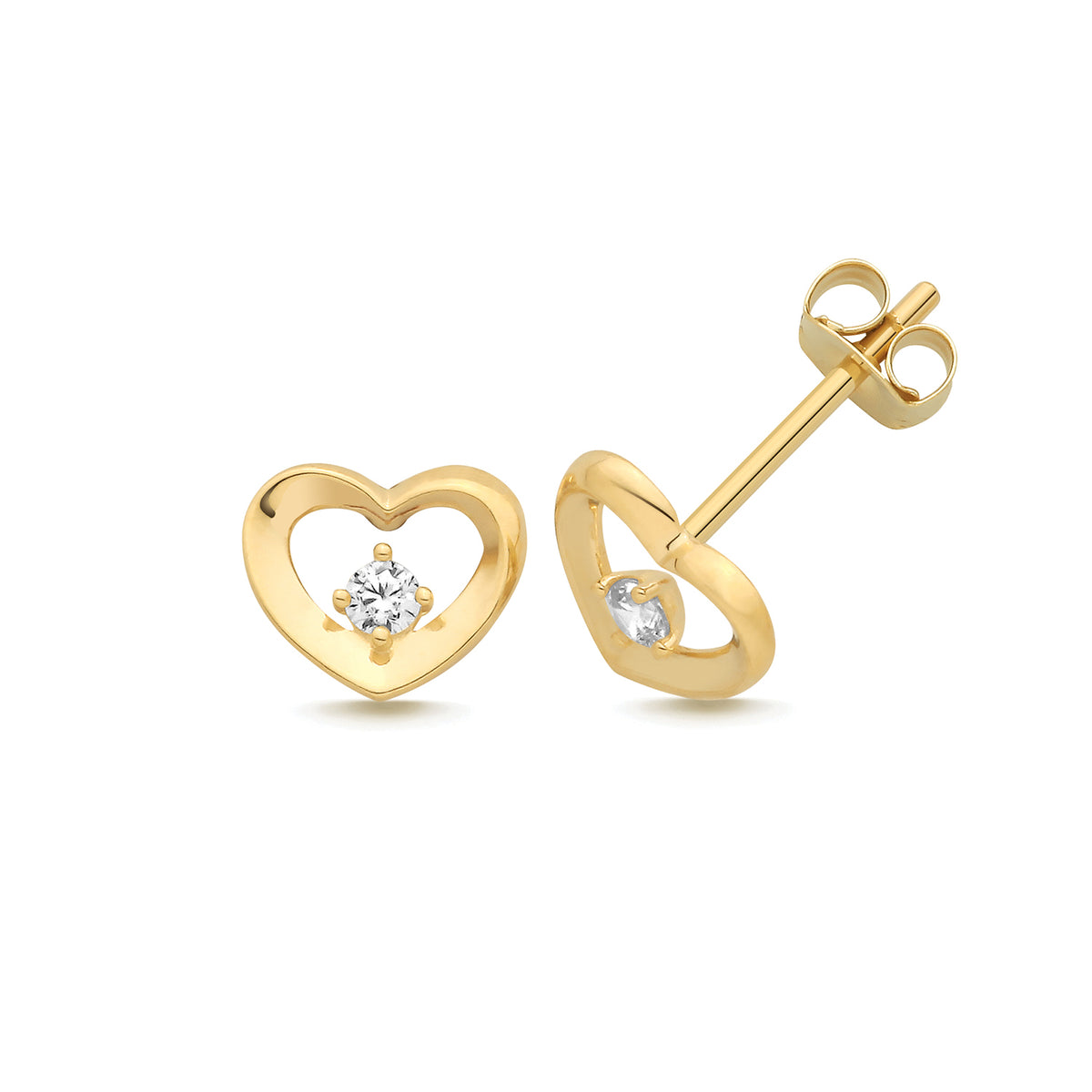 9ct Yellow Gold CZ Heart Stud Earrings - ES2225