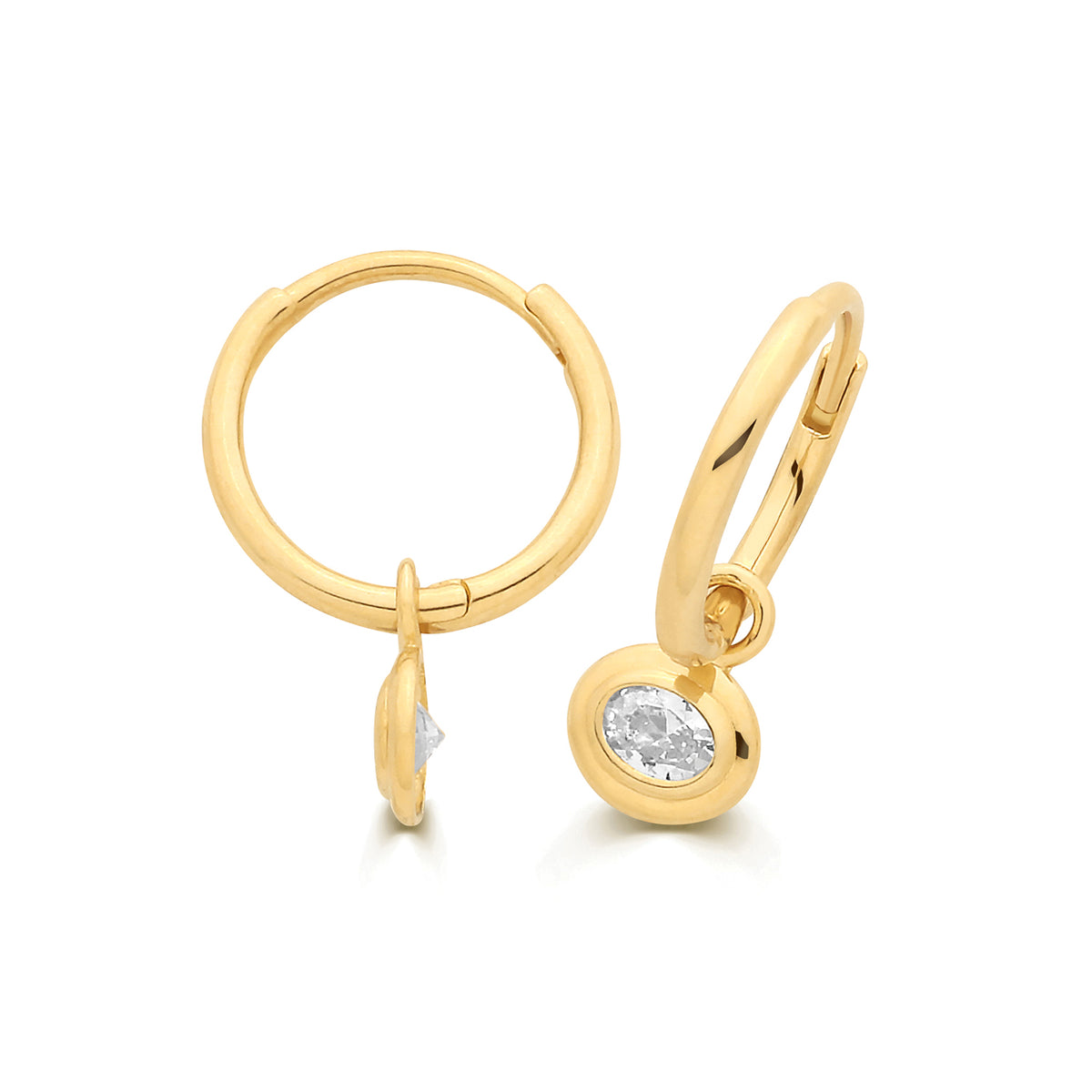 9ct Yellow Gold Hinged Hoops W/ CZ Charms Earrings - ES2236
