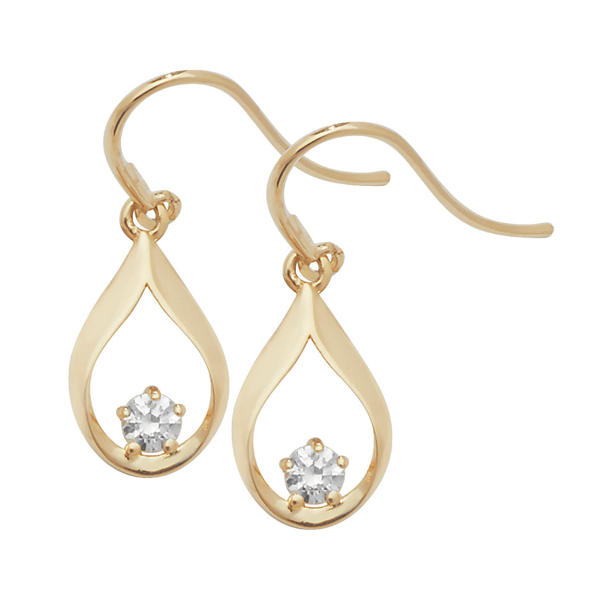 9ct Gold CZ Tear Fish Hook Drops - ES454