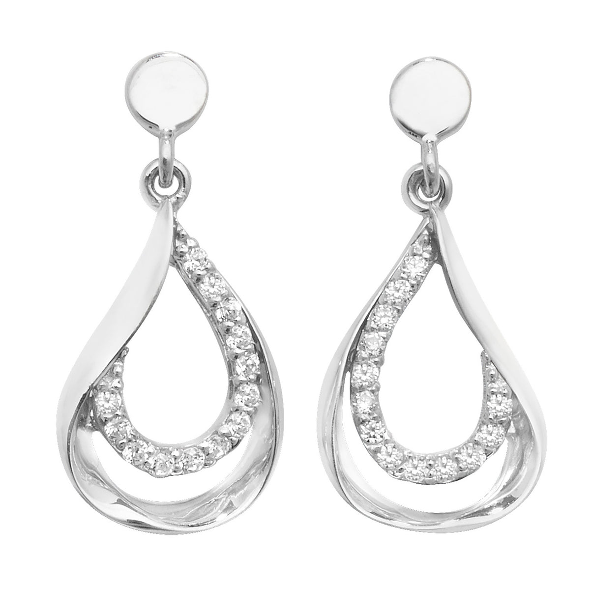 9ct White Gold CZ Double Tear Drops - ES455W