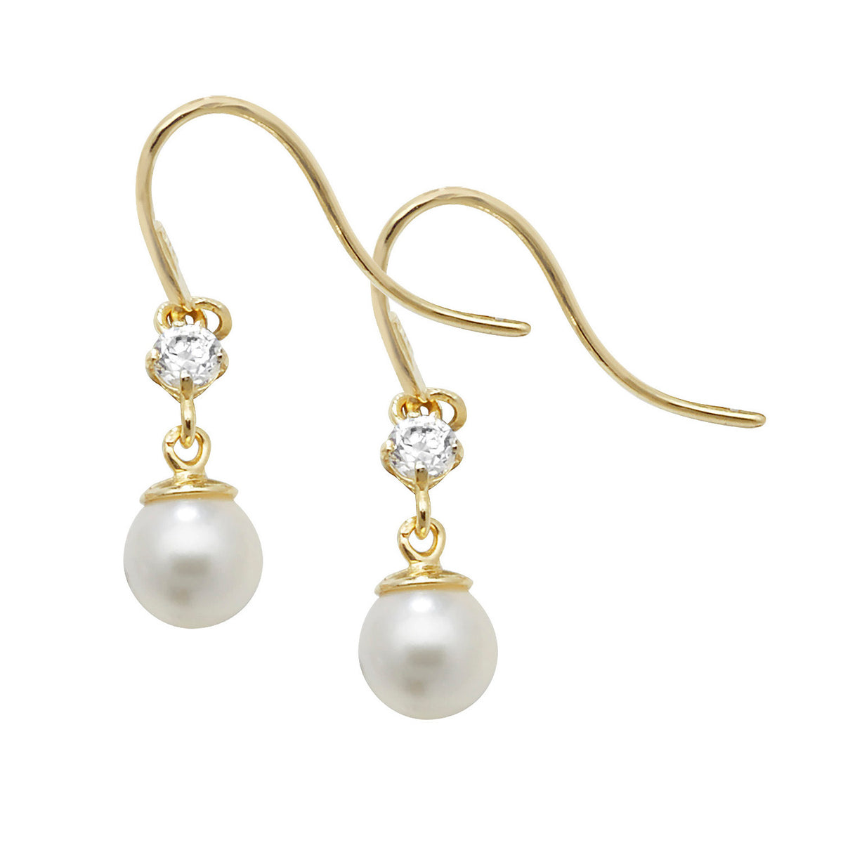 9ct Gold CZ With Dangle Pearl Fish Hook Drops - ES464
