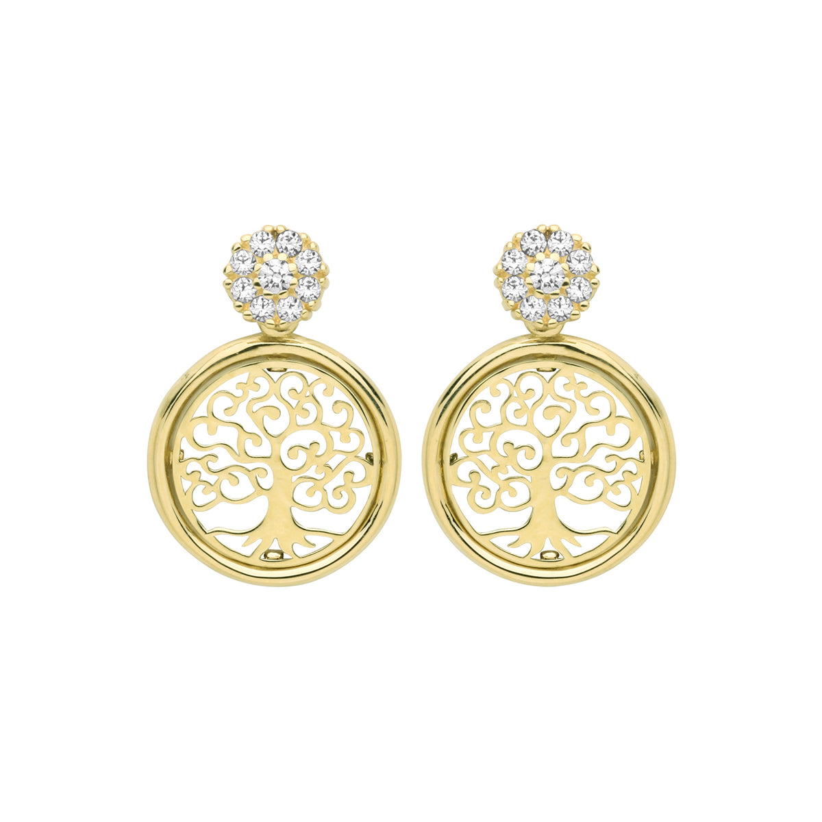 9ct Gold CZ Tree Of Life Drops - ES640