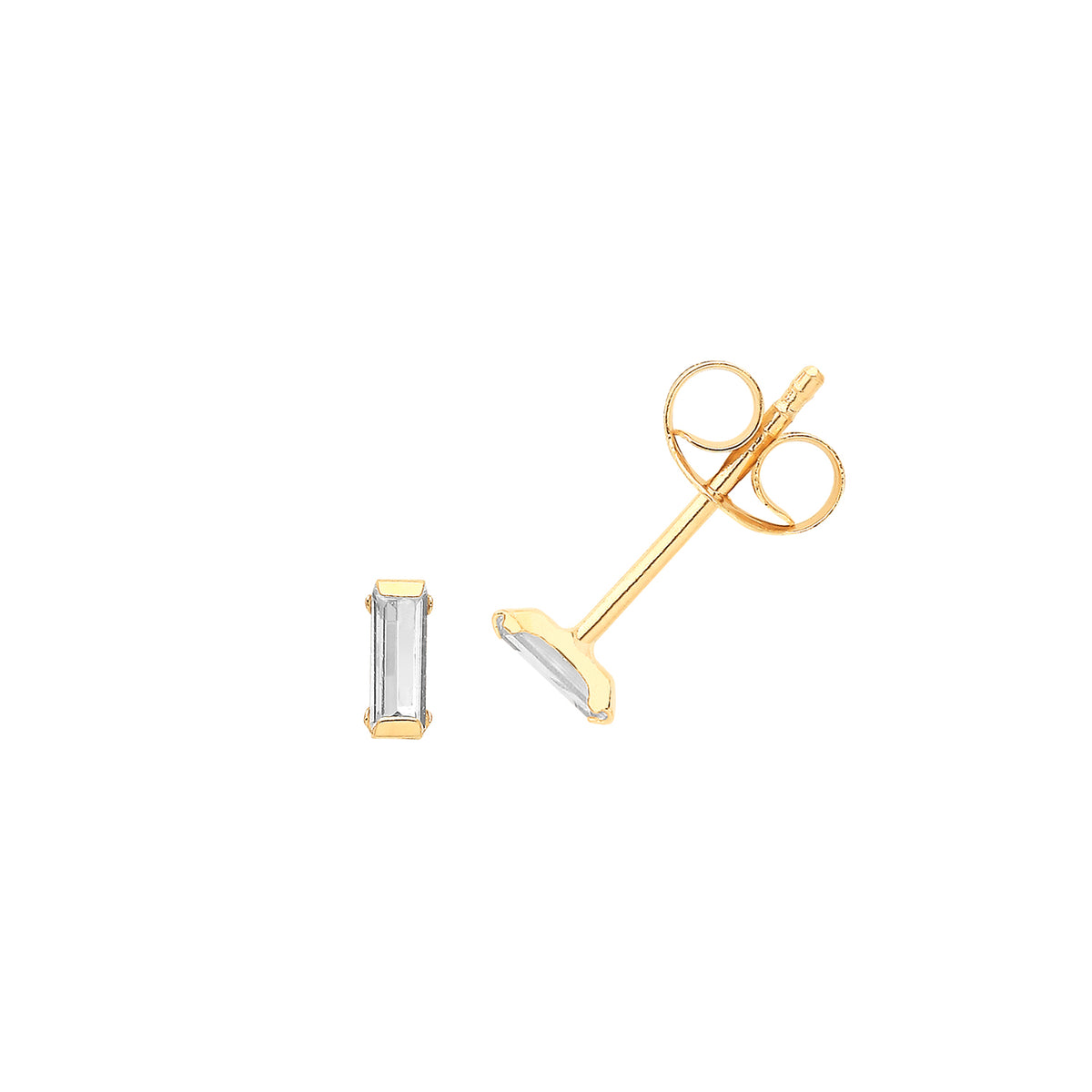9ct Gold Baguette CZ Studs - ES716