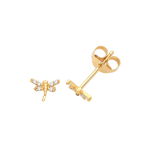 9ct Gold CZ Dragonfly Studs - ES723