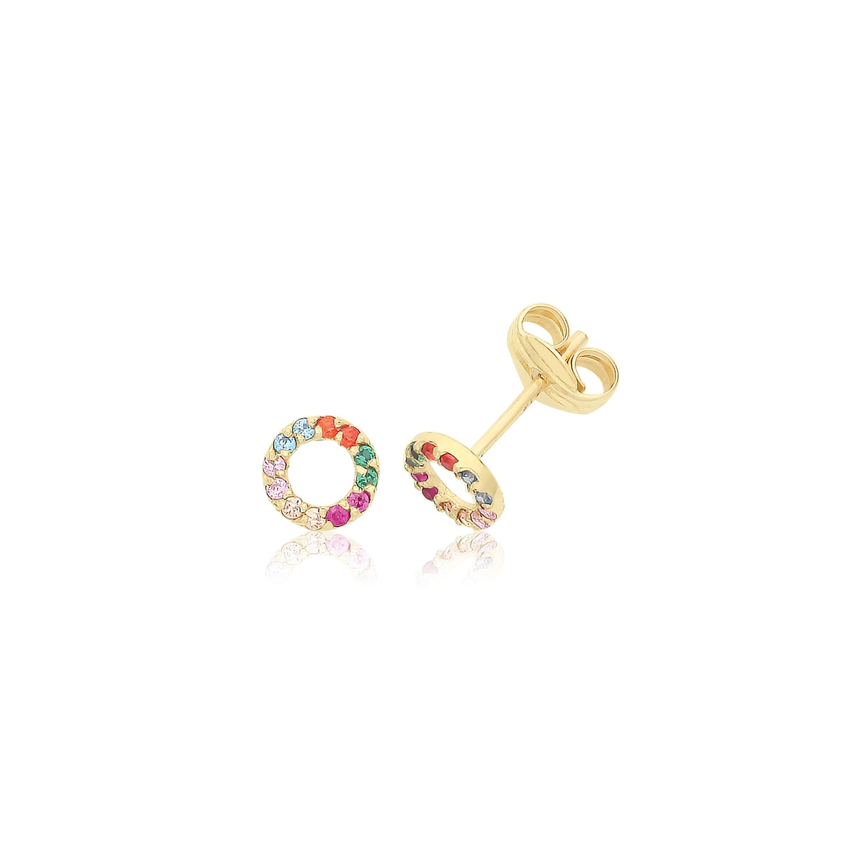 9ct Gold Multicoloured CZ Circle Studs - ES733