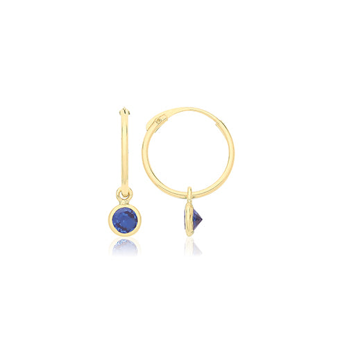 9ct Gold Sleepers With Hanging Coloured CZ - ES754S