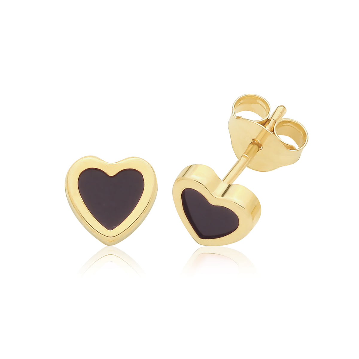 9ct Yellow Gold Onyx Heart Studs - ES761