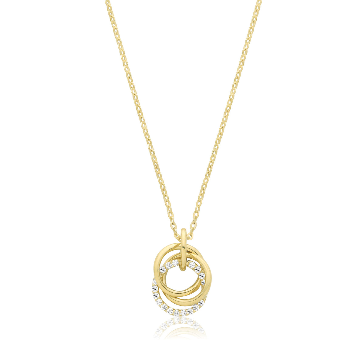 9ct Yellow Gold CZ Interlocking Circle Necklet - NK1617