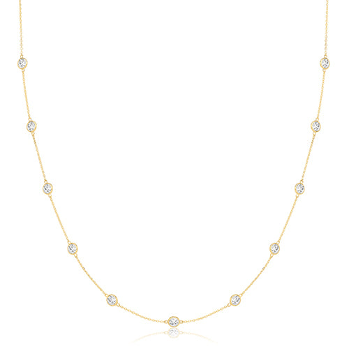 9ct Yellow Gold CZ Station Bracelet Necklet - NK1619