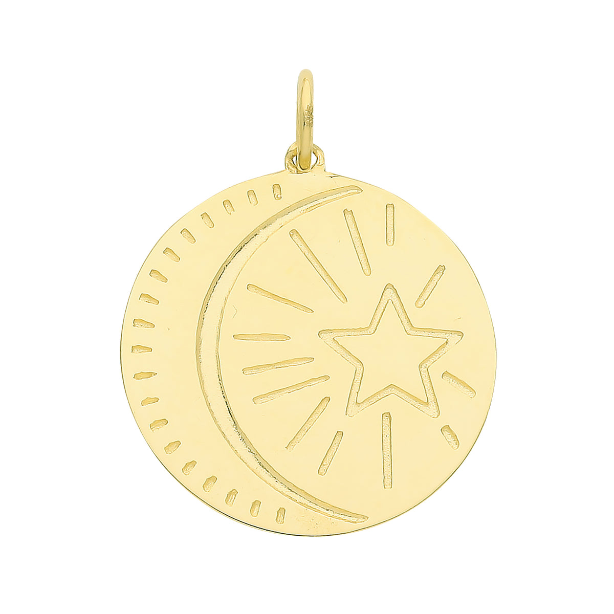 9ct Gold Moon And Star Disc Pendant - PN1234
