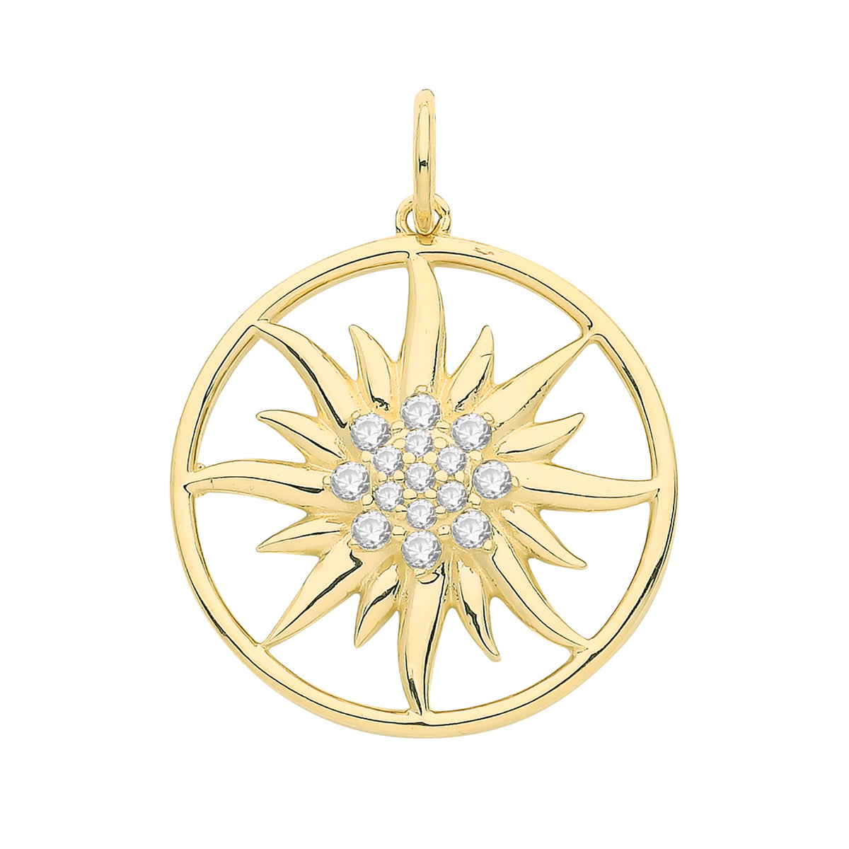 9ct Gold CZ Sun Pendant - PN1238