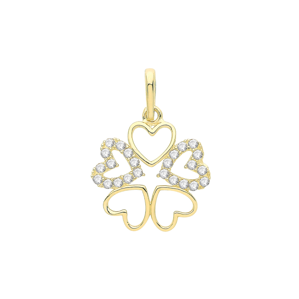 9ct Gold CZ And Plain Hearts Pendant - PN1251