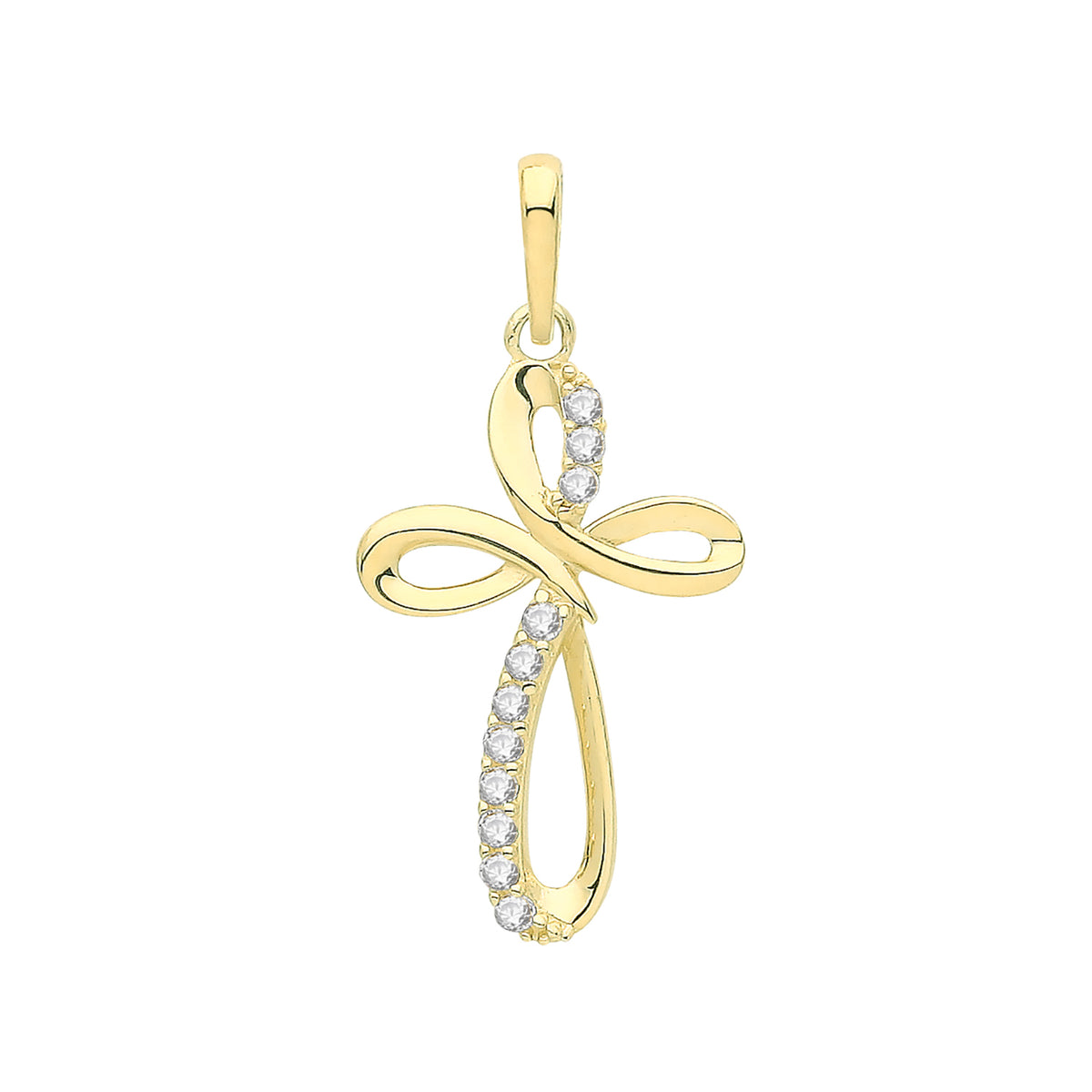 9ct Gold CZ Rounded Cross Pendant - PN1267
