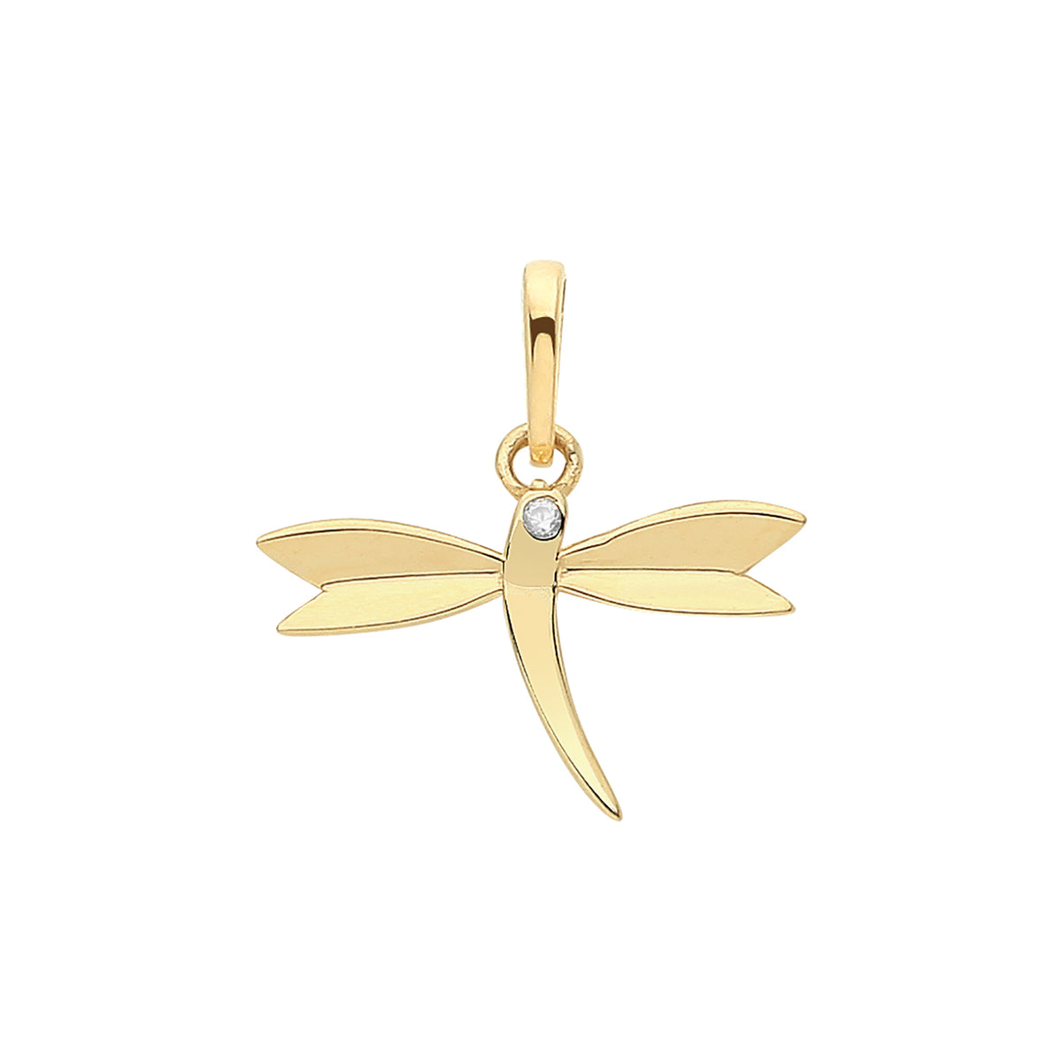 9ct Gold Single CZ Set Dragonfly Pendant - PN1269