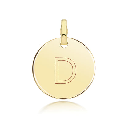 9ct Gold Round Plain Initial Pendant - PN1280