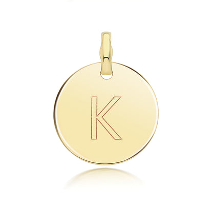 9ct Gold Round Plain Initial Pendant - PN1280