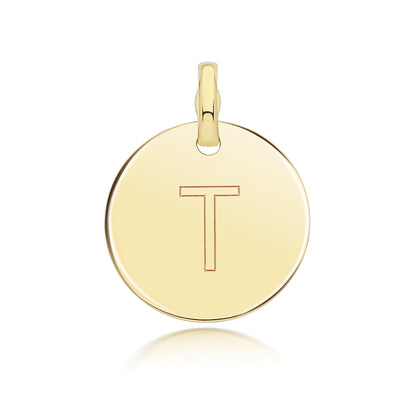 9ct Gold Round Plain Initial Pendant - PN1280