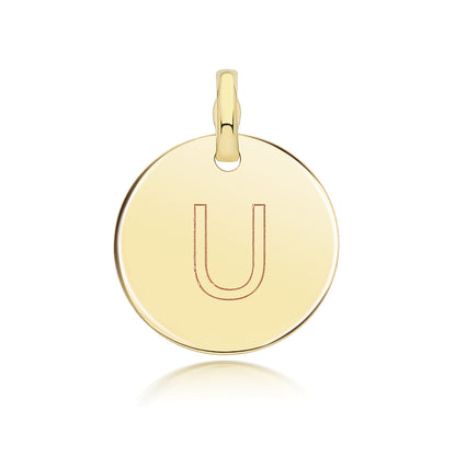9ct Gold Round Plain Initial Pendant - PN1280