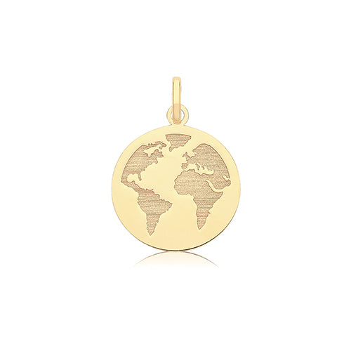 9ct Gold Engraved World Pendant - PN1336