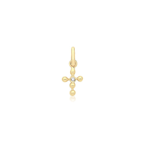 9ct Gold Bobble Cross Pendant With CZ - PN1347