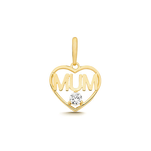 9ct Yellow Gold CZ Mum Heart Charm - PN1378