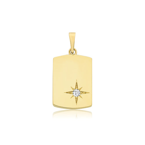 9ct Yellow Gold Dog Tag W/ CZ Star Pendant - PN1398