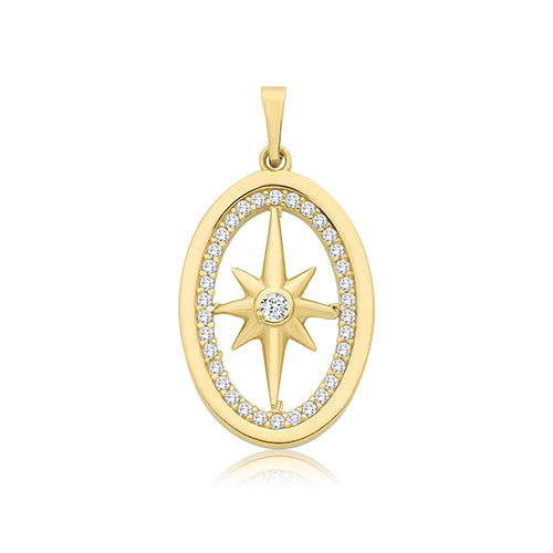9ct Yellow Gold CZ Oval Star Pendant - PN1399