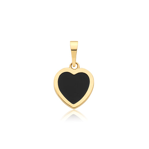 9ct Yellow Gold Onyx Heart Pendant - PN1404