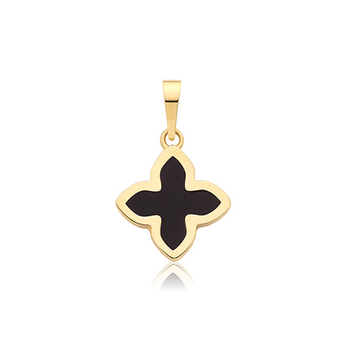 9ct Yellow Gold Onyx Flower Pendant - PN1407