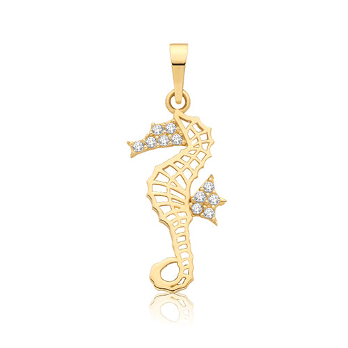 9ct Yellow Gold CZ Seahorse Pendant - PN1410