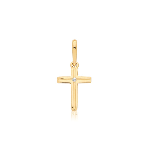 9ct Yellow Gold CZ Cross Pendant - PN1415