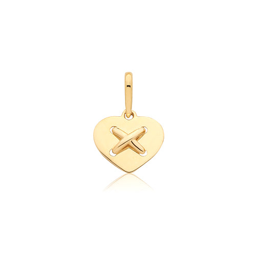 9ct Yellow Gold Heart Shape W/ "x" Pendant - PN1422