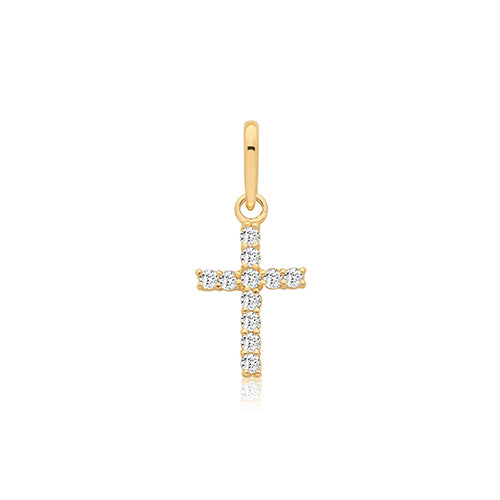 9ct Yellow Gold CZ Cross Pendant - PN1426