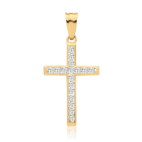 9ct Yellow Gold CZ Cross Pendant - PN1427