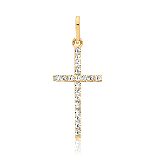 9ct Yellow Gold CZ Cross Pendant - PN1428