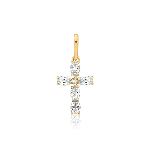 9ct Yellow Gold CZ Cross Pendant - PN1431
