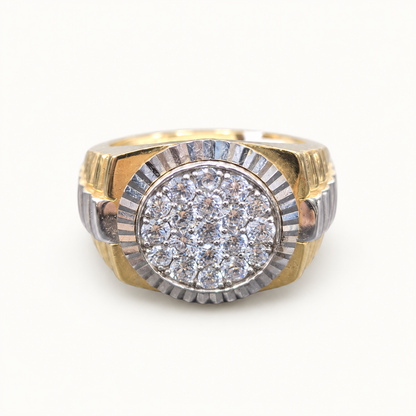 9ct yellow gold Presidential ring with rhodium sides and cluster CZ face on ivory