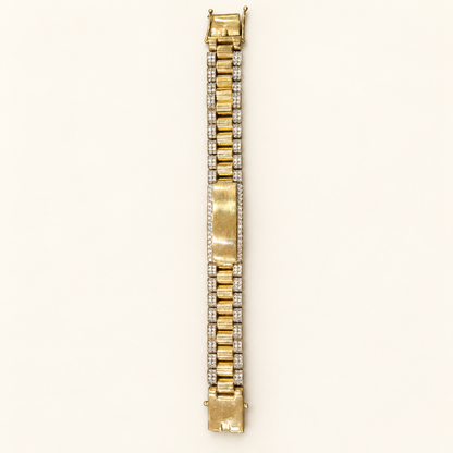 9ct gold Presidential style CZ bracelet with engravable ID plate on ivory