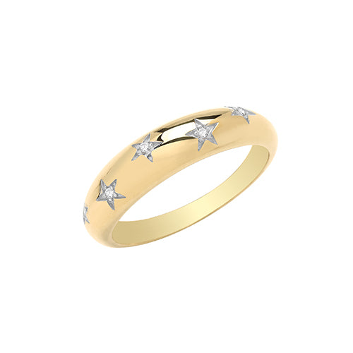 9ct Gold Star CZ Dome Ring - RN1657