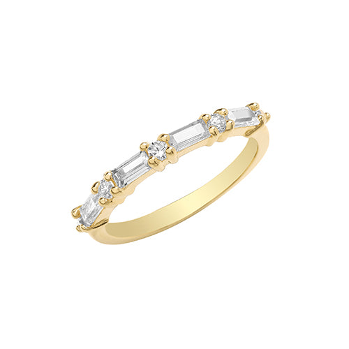 9ct Gold Baguette & Round CZ Half Eternity Ring - RN1660