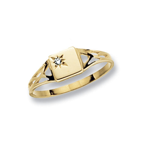 9ct Gold Maidens' Square CZ Set Signet Ring - RN497
