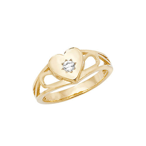 9ct Gold Babies' Heart CZ Set Signet Ring - RN499CZ
