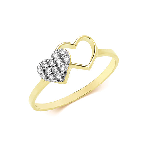 9ct Yellow Gold CZ Doubble Heart Ring - RN778
