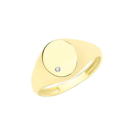 9ct Gold Oval Signet Ring With CZ - RN954